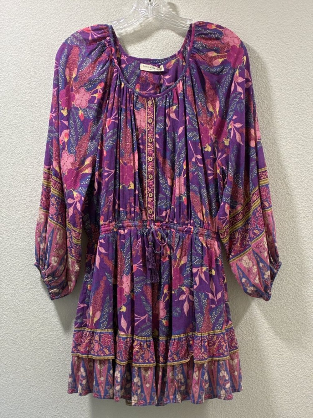 Spell & The Gypsy Bianca Playdress Purple Floral Boho Sleeve Mini Dress L NWT